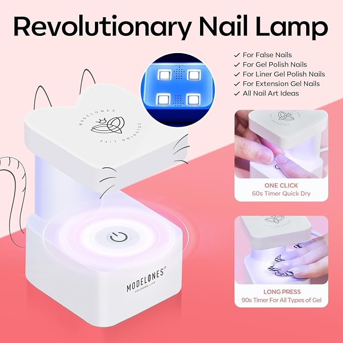 modelones X Nail Gel Kit Almond,15Sizes Fake Nails 510Pcs, 9-in-One Glue Prep Dehydrator & Portable Mini U V Light Acrylic Clipper, Extra Short Almond Press on Tips Extension Kit