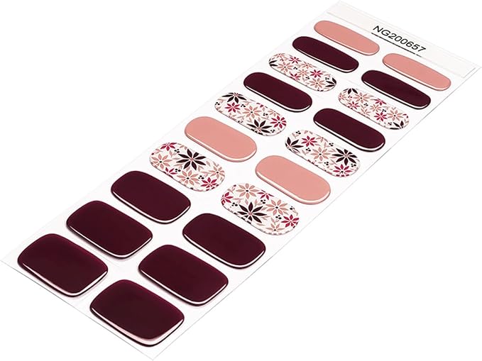 Semi Cured Gel Nail Strips - 20Pcs Brown UV Gel Nail Wraps with Fall Leaves Design, Long Lasting Salon-Quality Stickers, Includes Nails File & Wooden Stick - UV/LED Lamp Required