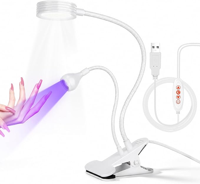 UV Nail Lamp with LED Lighting Fixtures, Single Nail Dryer | UV Light for Gel Nails, Flash Cure Nails Lamp, Gooseneck Clamp Home and Salon, 395+400nm White