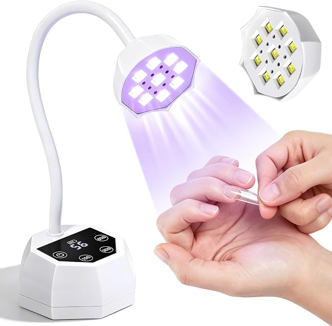 YSC UV Nail Lamp,Cordless Rechargeable UV Light for Gel Nails,27W Mini Flash Cure Nail Lamp with 4 Timers LCD Display & Smart Sensor, Foldable 360° Gooseneck Nail Dryer for Gel Polish,Home Salon DIY