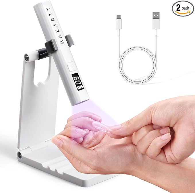 Makartt Handheld UV Nail Lamp Stand with Adjustable Design for Gel-X Tips | Hands-Free UV Light for Gel Nails Fast Curing Nail Tips & Gel Polish Rechargeable with LCD & 2 Timers Home DIY Salon, White