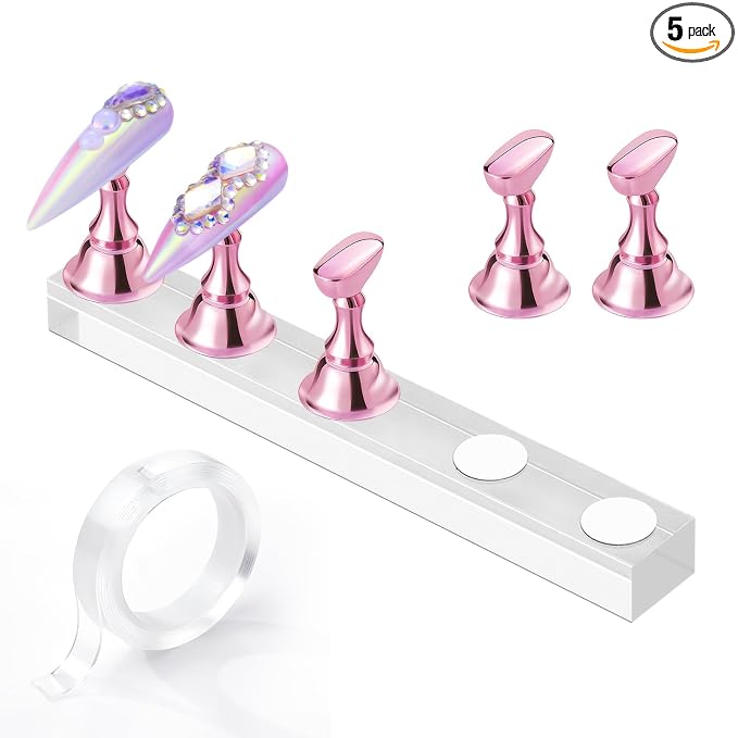 Makartt Nail Stand: Press On Nails Stand Display Practice Art Magnetic Fake Nail Holder for Painting Nails Stand for False Nail Designs with Double-sided Tape for Home DIY Beginner Salon Supplies