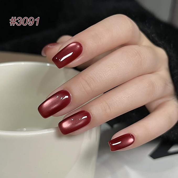 GAOY Glitter Cat Eye Gel Nail Polish Set with Magnet, Red Brown Pink Colors | Holographic Retro Maillard, Nail Art DIY at Home, Salon Manicure Pedicure, Christmas Holiday, Gift for Women