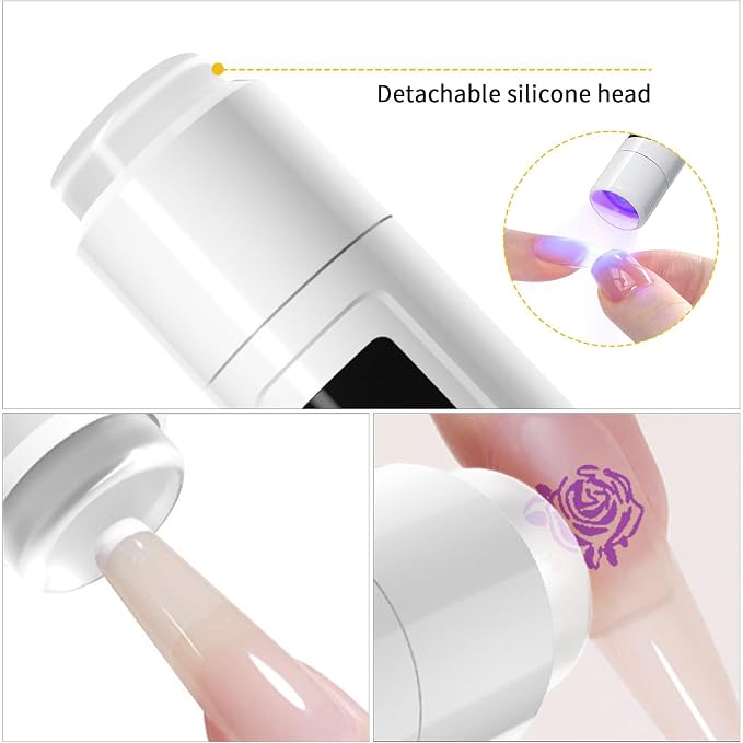 Handheld UV Light with Nail Stamper Head Silicone Stamper | 3W Portable LED Nail Lamp, Wireless Rechargeable USB Nail Dryer, lcd display screen for Fast Curing Home DIY Manicure