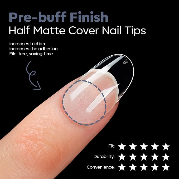 Modelones Medium Round Oval Nail Tips 510pcs Pre-etched Soft Press On Nails | Half Matte Full Cover Clear Acrylic Gel Kit False Press on Nails for Extension DIY Salon 15Sizes
