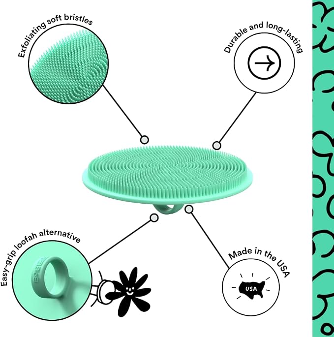Boie USA Loop Body Scrubber - Soft Silicone-Like Exfoliating Shower Scrubber, Body Cleansing Brush - Hang-to-Wall Loofah Replacement - Antimicrobial Body Exfoliator for All Skin Types (Mint)