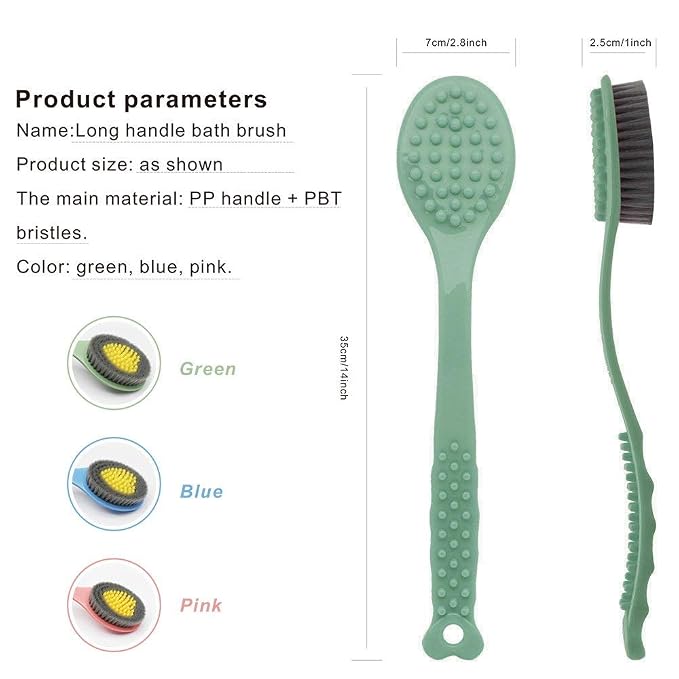 QiCheng&LYS Bath Body Brush,Bath Brush, Shower Brush with Long Handle,Massage Brush Shower Back Scrubber-14inch (Green)