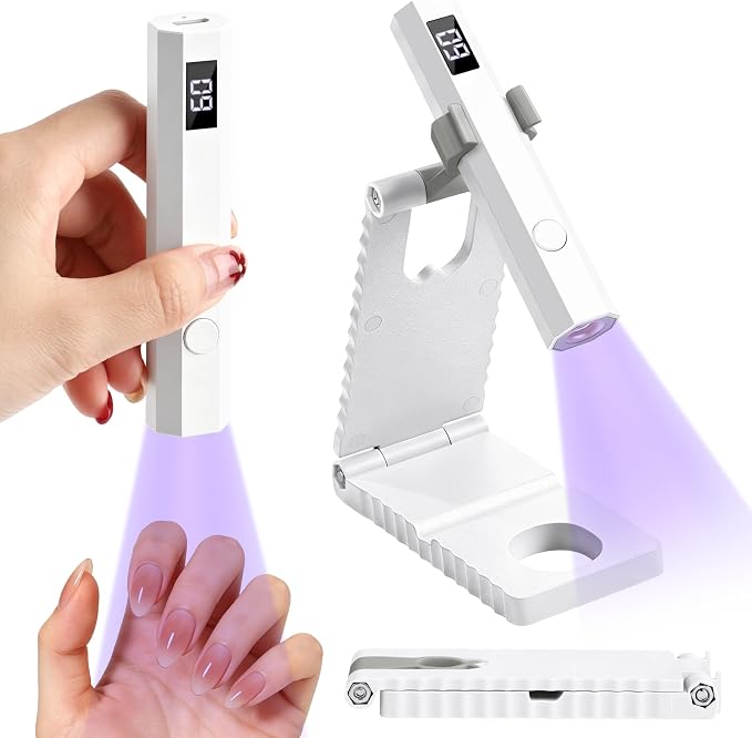 YSC Handheld UV Light for Gel Nails, Mini Portable Cordless UV Pen Light for Nails with Stands and LCD Display, Fast Flash Curing Nail Dryer for Home Salon & DIY Manicure