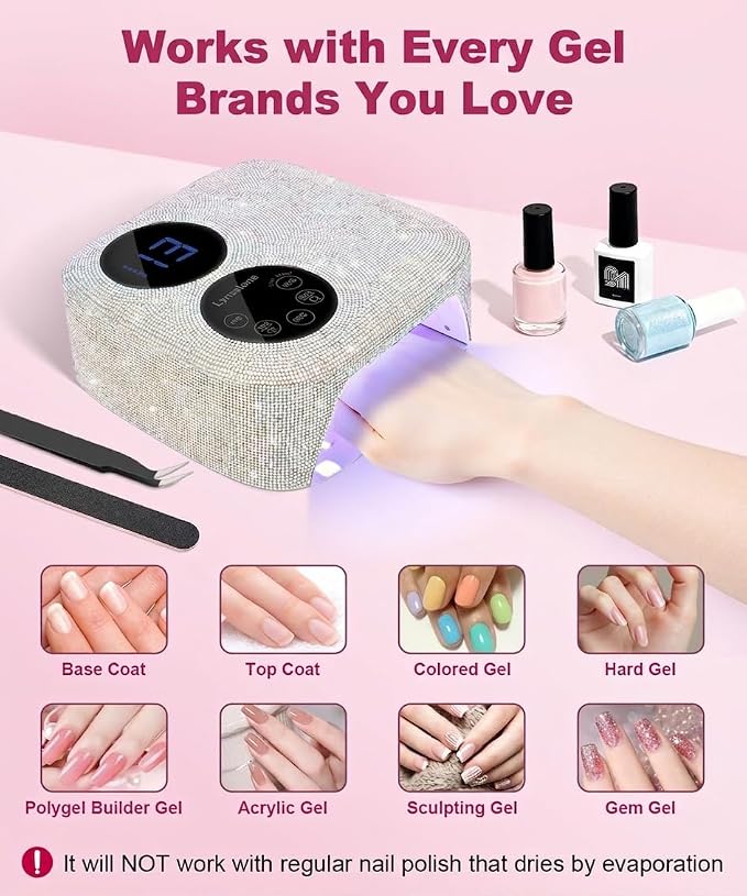 80W Cordless Nail Lamp, Sparkling Professional UV Light for Gel Nails | Rechargeable Nail Lamp, Dual-Screen Display & Magnetic Base, Fast Curing Gel Polish Nail Dryer, LED Nail Light