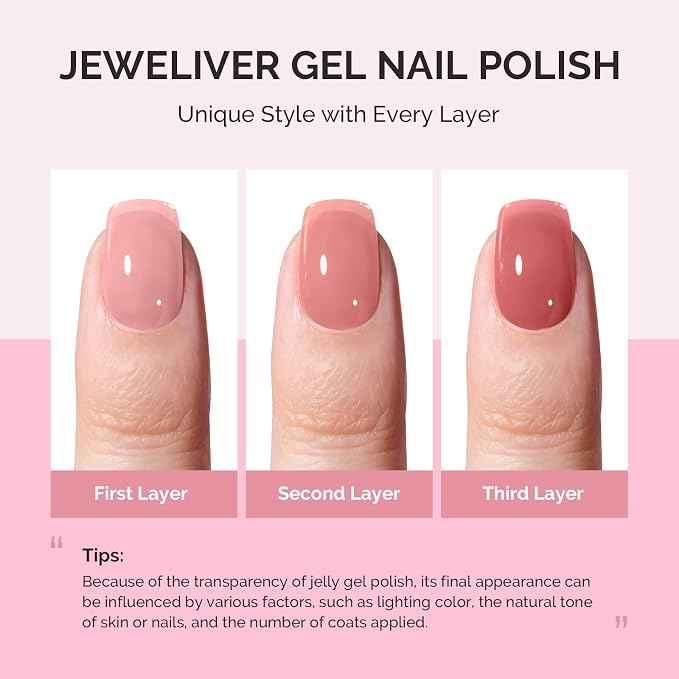 MelodySusie Jeweliver Jelly Gel Nail Polish, 0.5Fl.oz Rose Nude Pink Gel Polish Soak Off UV LED Light Cure Gift for Women Manicure Nail Art DIY at Home B6645