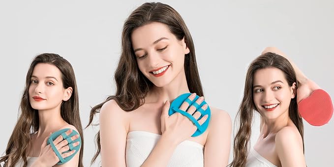 4 Pack Soft Silicone Shower Brush, Body Exfoliating Skin Massage Scrubber, Dry Skin Brushing Glove Loofah, Fit for Sensitive and All Kinds of Skin (4 Pack-GN2) | Dry Skin Brushing Glove Loofah, Fit for Sensitive and All Kinds of Skin (4 Pack-GN2)