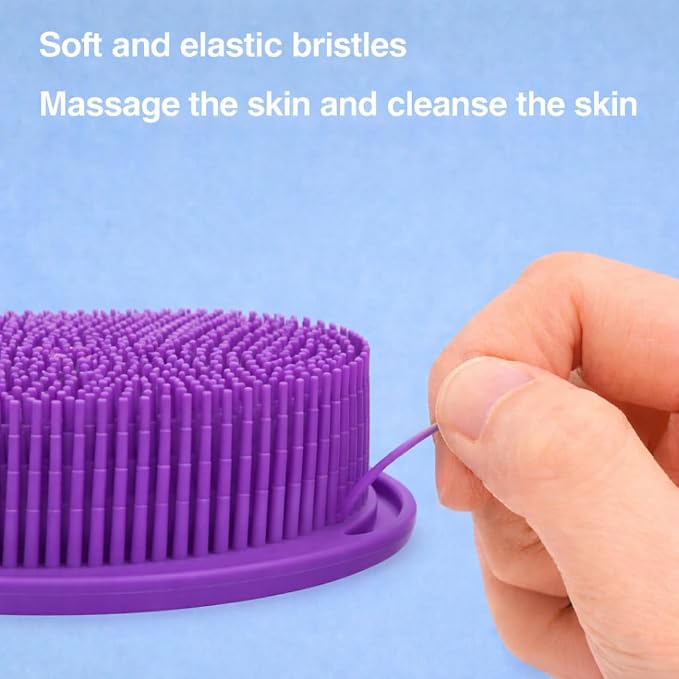 All-in-One Exfoliating Shower Brush – Gentle Silicone Loofah for Sensitive Skin with Dual-Purpose Scalp Massage for Spa-Quality Showers Daily (1pck) (Purple)