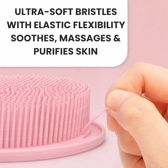 All-in-One Exfoliating Shower Brush – Gentle Silicone Loofah for Sensitive Skin with Dual-Purpose Scalp Massage for Spa-Quality Showers Daily (1pck) (Pink)