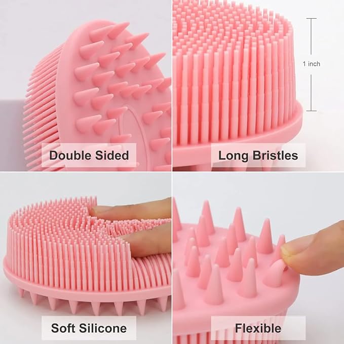 All-in-One Exfoliating Shower Brush – Gentle Silicone Loofah for Sensitive Skin with Dual-Purpose Scalp Massage for Spa-Quality Showers Daily (1pck) (Pink)