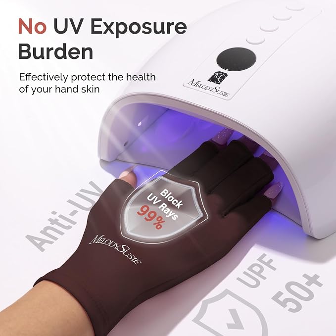 MelodySusie UPF50+ Fingerless UV Protection Gloves for Gel Manicures | Cool breathable fabric,professional UPF50+ UV protection,fingerless design ideal for salon & home gel manicure,Anti UV Light