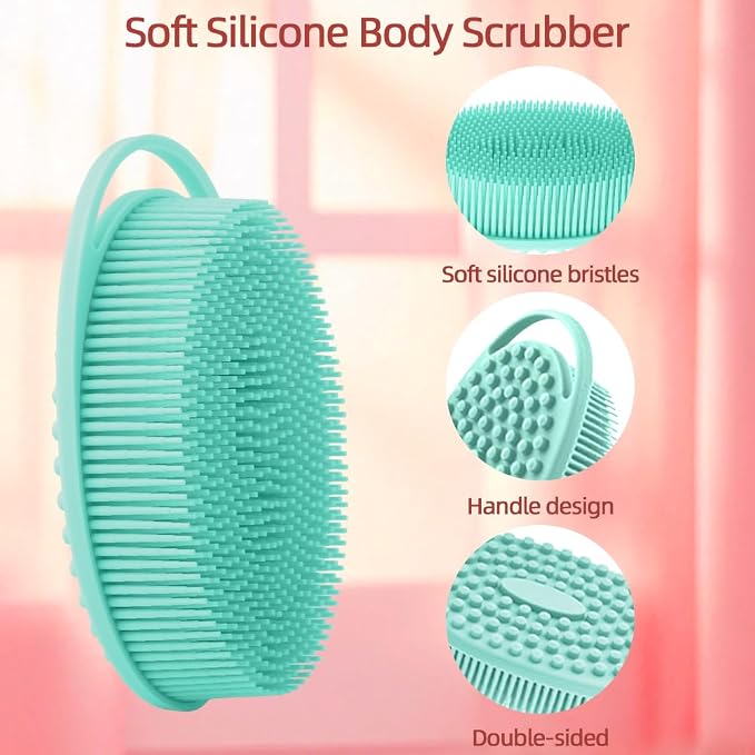 Silicone Body Scrubber 2 Pcs Silicone Loofah Exfoliating Body Scrubber for Men Women Soft Silicones Shower Scrubbers Double Sided Silicones Bath Bodys Brush for All Skin Lather Well, Black and Green