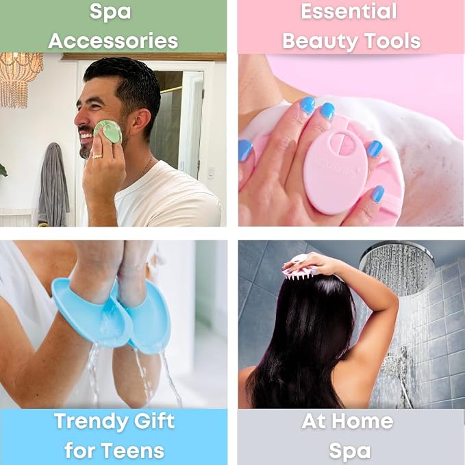 Beauty Gift Set - Silicone Spa Kit for Face & Body (Sky Blue) | Includes Water Catching Wristbands, Body Scrubber, Face Buffer, & Scalp Exfoliator, Trendy Self-Care Gift for Teens & Women