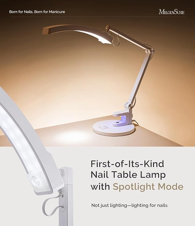 MelodySusie Multi-Functional Manicure Table Lamp S-Pro29G for Nail Techs | Professional Nail Desk Light with Magnetic UV Curing Lamp, Adjustable Arm, Dimmable Brightness & 3 Color Temps for Nail Art