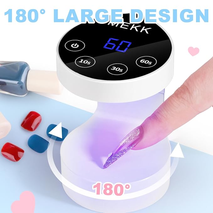 MEKK Mini Flash Cure Nail Lamp, Small UV Light for Gel Nails | Auto Senser,8 LED Beads, 4 Timer Settings, Peach-Shaped, Compact for Travel/Home Use, Fits Single Finger Gel Nails-White