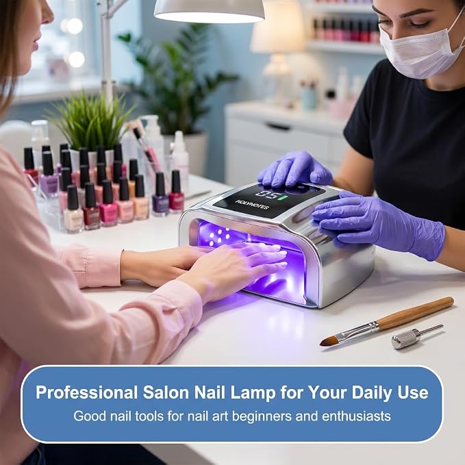 UV Nail Lamp, 96W Cordless Professional Rechargeable UV LED Portable Lamp, 4 Timer Setting and Smart Sensor Gel Nail Dryer, Ideal for Training, Nail Art Practice, Home & Salon
