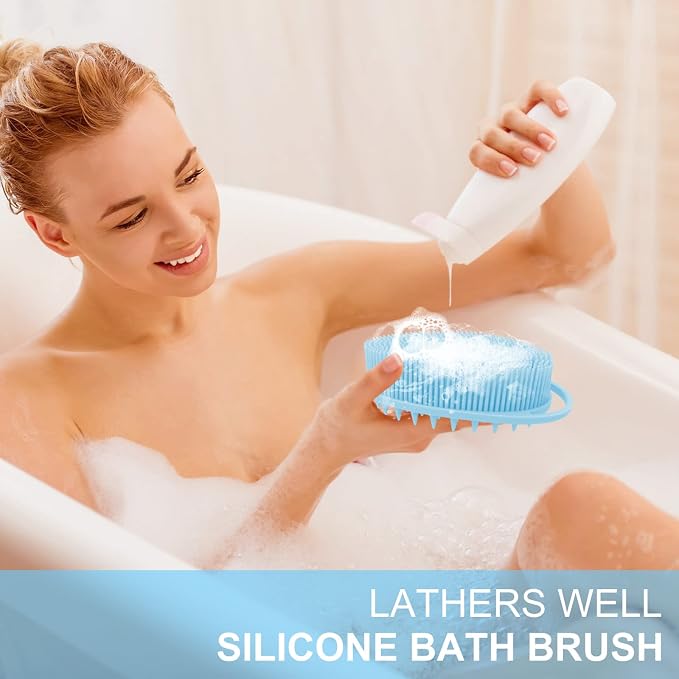 Upgrade 2 in 1 Bath and Shampoo Body Brush, Silicone Body Scrubber for Use in Shower, Exfoliating Body Brush, Premium Silicone Loofah, Head Scrubber, Scalp Massager/Brush, Easy to Clean (1PC Blue)