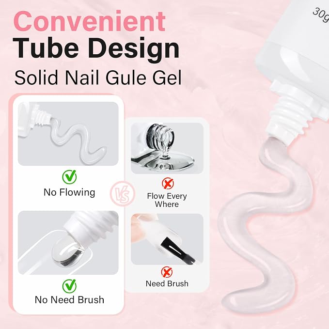 AILLSA Solid Nail Glue Gel 30g with White Mini UV Lamp | Strong Nail Glue Gel for Acrylic Nail Tips, Mini LED UV Nail Light for Press On Nails