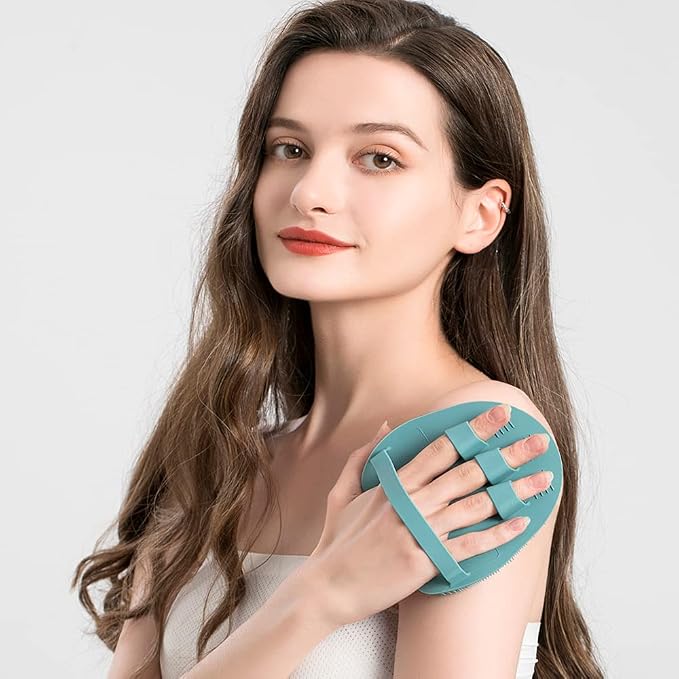 1 Pack Soft Silicone Shower Brush, Body Scrubber Exfoliating Skin Massage | Body Wash Bath Dry Skin Brushing Glove Loofah, Fit for Sensitive and All Kinds of Skin(Eucalyptus Green)