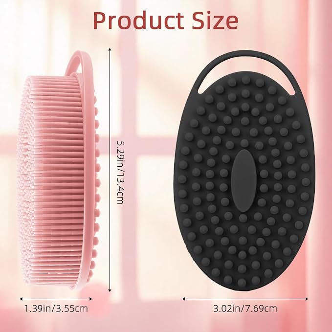 Silicone Body Scrubber 2 Pcs Silicone Loofah Exfoliating Body Scrubber for Men Women Soft Silicones Shower Scrubbers Double Sided Silicones Bath Bodys Brush for All Skin Lather Well, Black and Pink
