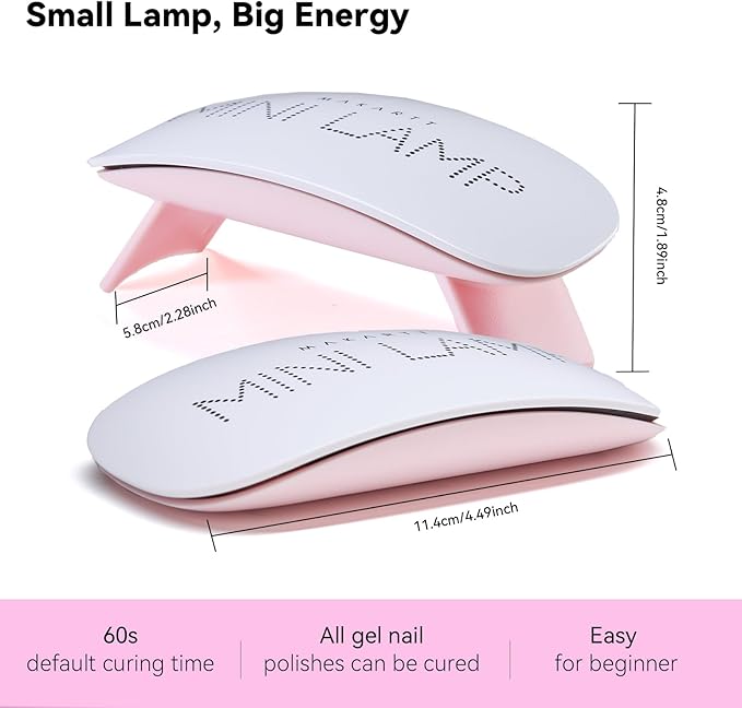 Makartt Mini UV Light for Gel Nails: 6W Fast Curing Gel Nails Polish | Mini USB Portable Lamp Fast Drying Gel Polish Curing Light 60S Timer Dryer Manicure Salon Home DIY, Pink