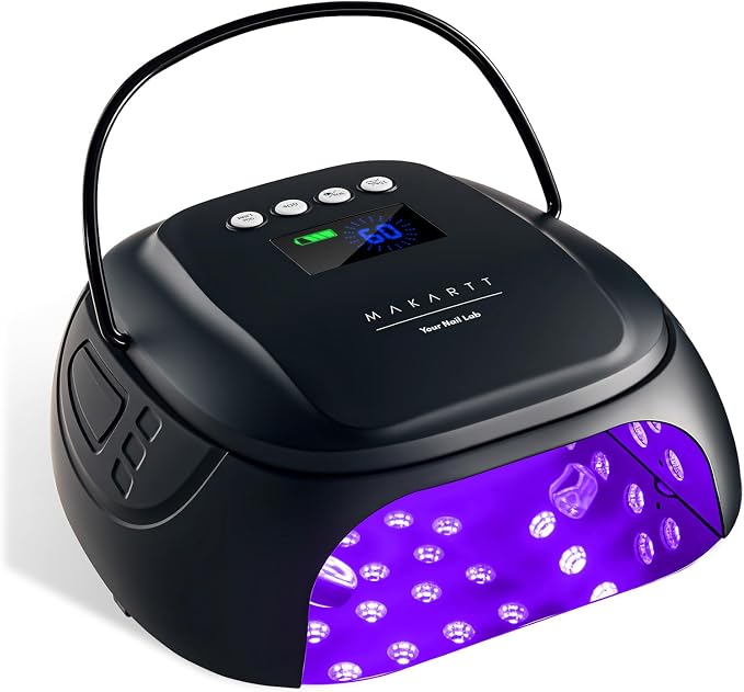 Makartt Professional UV Nail Light with Handle 30W Rechargeable Nail Dryer | Cordless Nail Light with 45 LED Beads 4 Timers LCD Auto Sensor Fast Curing Gel Polish for Home DIY Salon, Matte Black