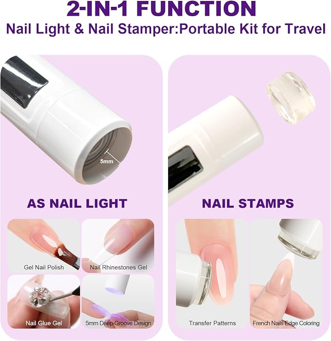 Mini UV Light for Nails, Portable LED Flash Cure Lamp for Gel Polish, Small Handheld Magnetic UV Pen for Single Finger, Nail Curing Lamp with Stand for Starter Salon DIY/Home Manicure/Travel
