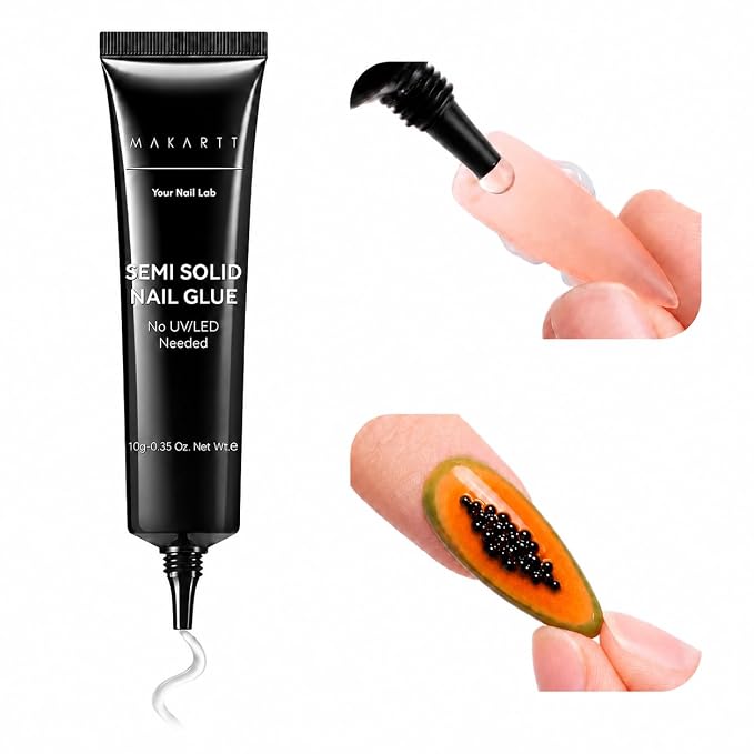 Makartt Press On Nail Glue: 10ML, 20s Air Dry, Semi Solid No Mess,Hema-Free | No UV Lamp Needed, Strong & Long-Lasting, Gap-Filling for Flat or Curved Nails, Adjustable for Beginners, Precise Control