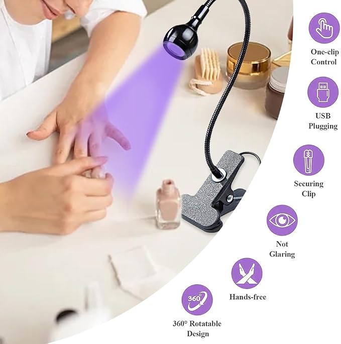 USB 3W LED UV Curing Lamp,UV Led Nail Lamp for Gel Nails,Portable Desk Lamp | Ultraviolet Phone Glue Curing Lamp,Portable Clamp Flexible Desk Lamps for Mobile Repair,Plug and Play-2 Pack(Black)