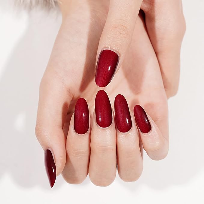 Semi Cured Gel Nail Strips - 20Pcs Burgundy UV Gel Nail Wraps with Wine Red Design, Long Lasting Salon-Quality Stickers, Includes Nails File & Wooden Stick - UV/LED Lamp Required