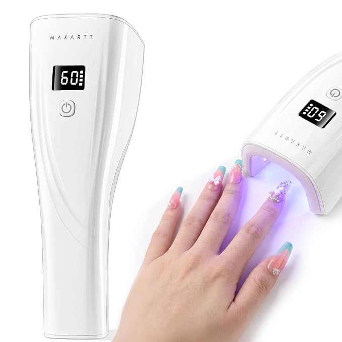Makartt 3s Flash Cure UV Nail Lamp for Gel-X, Rhinestones & Nail Glue | 222 mW/cm² Handheld Rechargeable FinGlow Nail Light Nail Dryer with Sensor, LCD Display & 2 Timers, Home DIY Salon Use, White