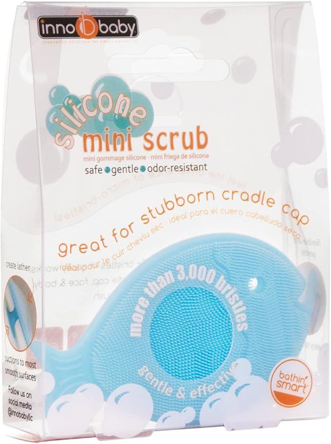 Innobaby Bathin Smart Silicone Cradle Cap Brush for Baby, Essential for Dry Skin & Eczema, Silicone Scrubber & Gentle Exfoliator with Suction Handle, Quick Dry Food Grade Silicone, Blue