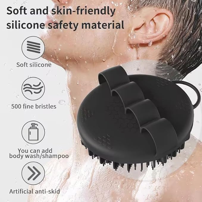 Hygienic Silicone Body Scrubber, Exfoliating Body Scrubber for Sensitive Skin, Eco Friendly Shower Scrubber for Body, Silicone Body Brush for Showering (Black)