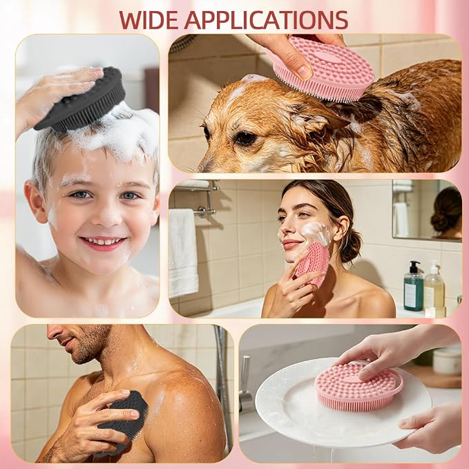 Silicone Body Scrubber 2 Pack Silicone Loofah Exfoliating Body Scrubber Soft Silicone Shower Brush with Handle Double Sided Bath Body Brush for Women Men Cleaning Massage Sensitive Skin, (Pink, Black)