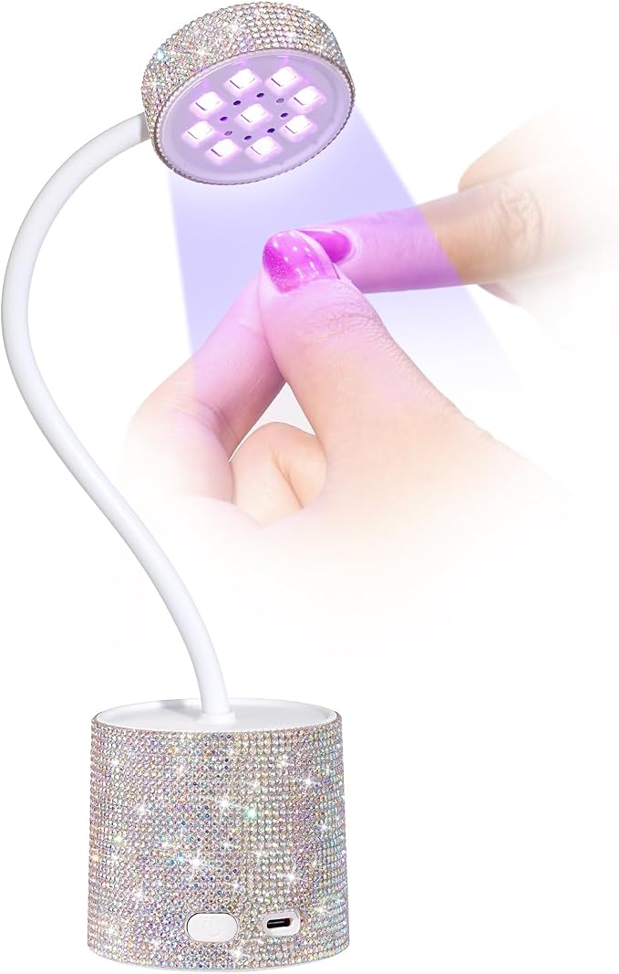 Flash Cure Nail Lamp, UV Nail Lamp for Gel Nails, Cordless Auto Sensor | 27W | Type-C | 1500mAh | Rhinestone | Mini Size | Easy to Carry | DIY Manicure | AB Diamond