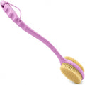 Avilana Long Handle Body Brush for Shower, 19 Inch Curved Back Scrubber with Soft & Stiff Bristles, Exfoliating Body Brush for Back, Legs & Feet, Non-Slip Silicone Handle, Replaceable Head System