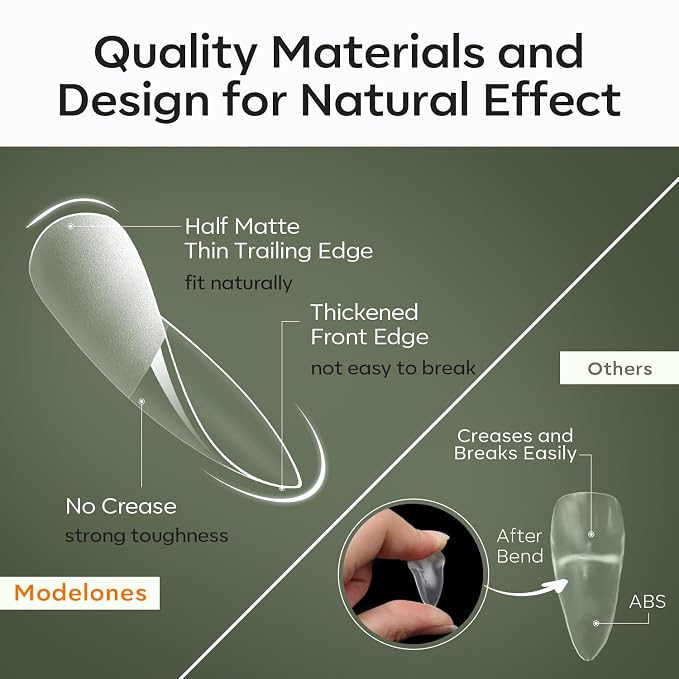 Modelones Long Stiletto Nail Tips Pre-shaped Soft Gel Fake Nails False Full | Acrylic Clear Full Cover Press on Extension Kit Gel Manicure DIY at Home 216PCS 12Sizes