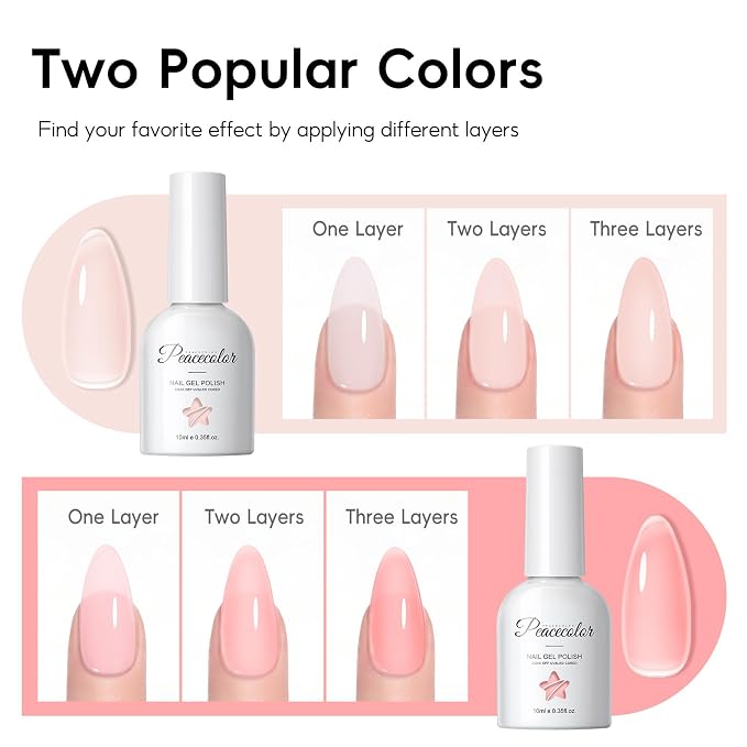 PEACECOLOR Gel Nail Kit, Short Medium Almond,240Pcs 12 Sizes Nail Tips with Nail Glue Mini Nail Lamp Clear Pink Jelly Gel Polish Pre-Etched Press on Fake Nail Extension Set DIY Gifts for Women