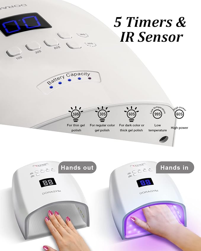 UV LED Nail Lamp, Cordless Gel Polish Dryer for Professional Gel Manicures - White