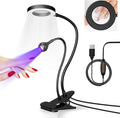 Dual Head UV Nail Lamp with 6X Magnifier, 3 Color Temps, Clip | 6X magnifier, 365+395nm fast cure, 3 color temps, 360° gooseneck, for gel polish and crafts, salon and home DIY