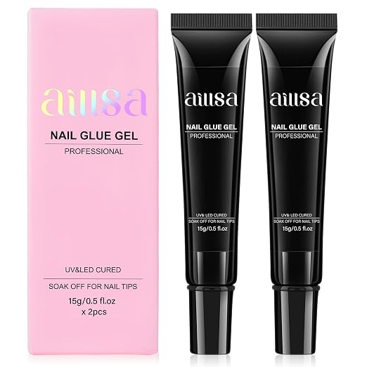 AILLSA Nail Gel Glue 2PCS Lamp Curing Needed Super Strong | Nails Tip Glues Semi-Solid Professional False Gel Nail Glue for Acrylic Nail Tips Press on Nails