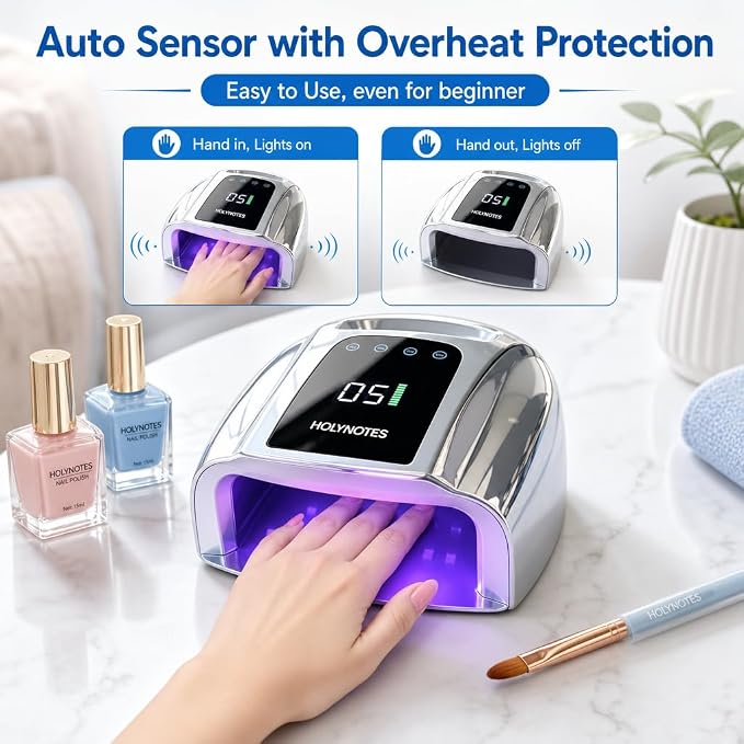 UV Nail Lamp, 96W Cordless Professional Rechargeable UV LED Portable Lamp, 4 Timer Setting and Smart Sensor Gel Nail Dryer, Ideal for Training, Nail Art Practice, Home & Salon