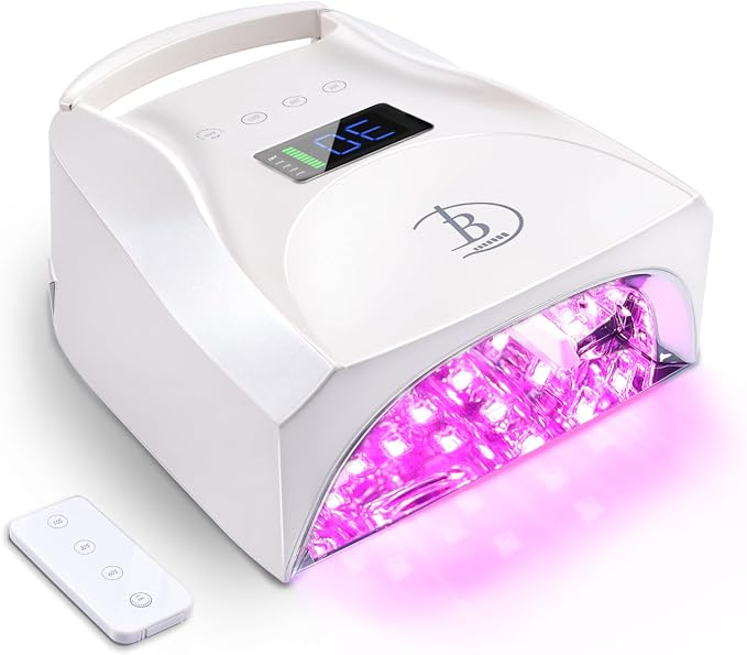 96W Cordless Nail Lamp, Pearl White Nail Dryer with Remote Control,Auto Sensor,Reflective Magnetic Bottom,Cooling Fan & 4 Timer,Rechargeable Professional LED UV Light for Nails Gel Polish