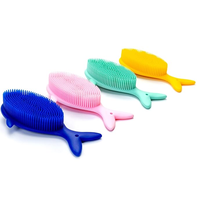 Premium Sensory Brush for Kids or Autism,Soft Silicone Body Scrubber,2 in 1 Sensory Room Occupational Therapy Fidget Brushes,Silicone Loofah,Pets Shower Brushes Bath Brush Shampoo Brush(Whale-Teal)