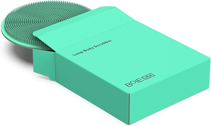 Boie USA Loop Body Scrubber - Soft Silicone-Like Exfoliating Shower Scrubber, Body Cleansing Brush - Hang-to-Wall Loofah Replacement - Antimicrobial Body Exfoliator for All Skin Types (Mint)