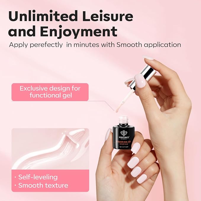 modelones Base Coat Builder Nail Gel, 2 Pcs Cover Nude and Rose Pink Gel | Builder for Thickening Apex Building 8-in-One Rubber Color Base Polish Extension LED Lamp Cured 10 ml DIY Home Salon